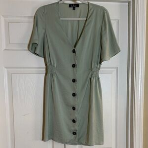 Lulu's Sage Satin Button-Front Mini Dress